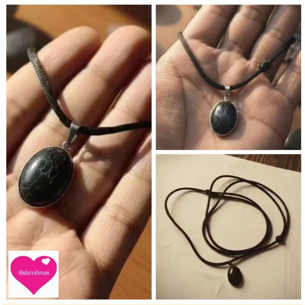 KALUNG SATIN BANDUL BATU PIRUS HITAM MESIR 18X13mm ORIGINAL HOWLITE SPECIAL STONE