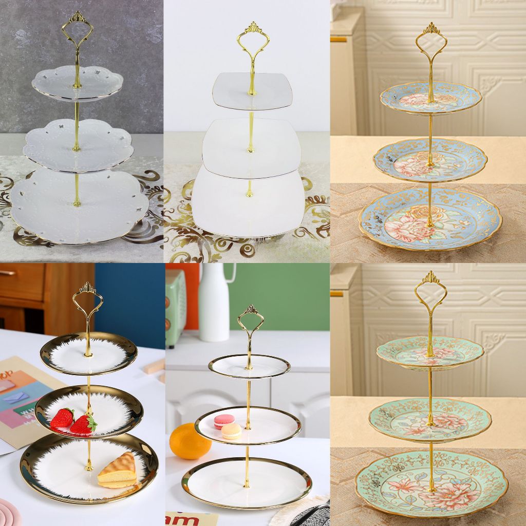 Keramik Piring Susun 3 dan Piring Susun 2 untuk tempat buah/ kue / permen / PIRING KERAMIK MOTIF