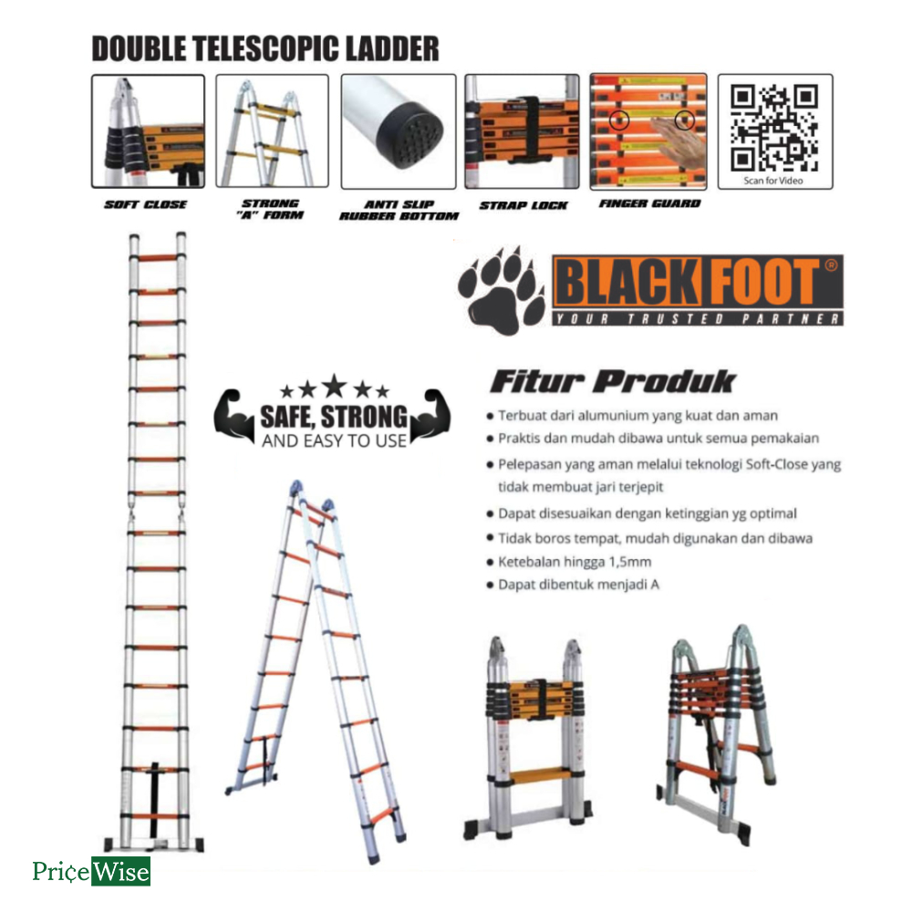 Tangga Teleskopik Aluminium Double Blackfoot / Double Telescopic