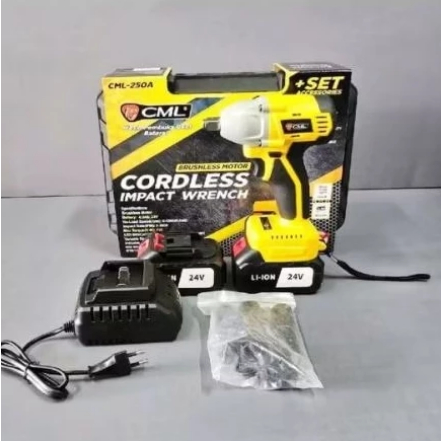 CAMEL CML-250A Mesin Pembuka Baut Motor/Mobil 430Nm Cordless Impact Wrench dengan 2 Baterai 24V Li-i