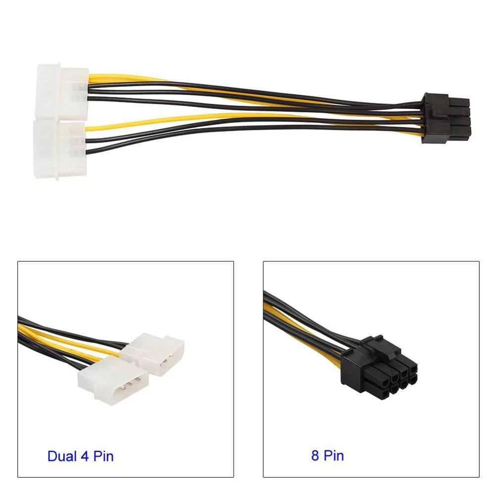 Adapter Dual molex 4 Pin to molex 8 Pin untuk Video Card VGA external Power