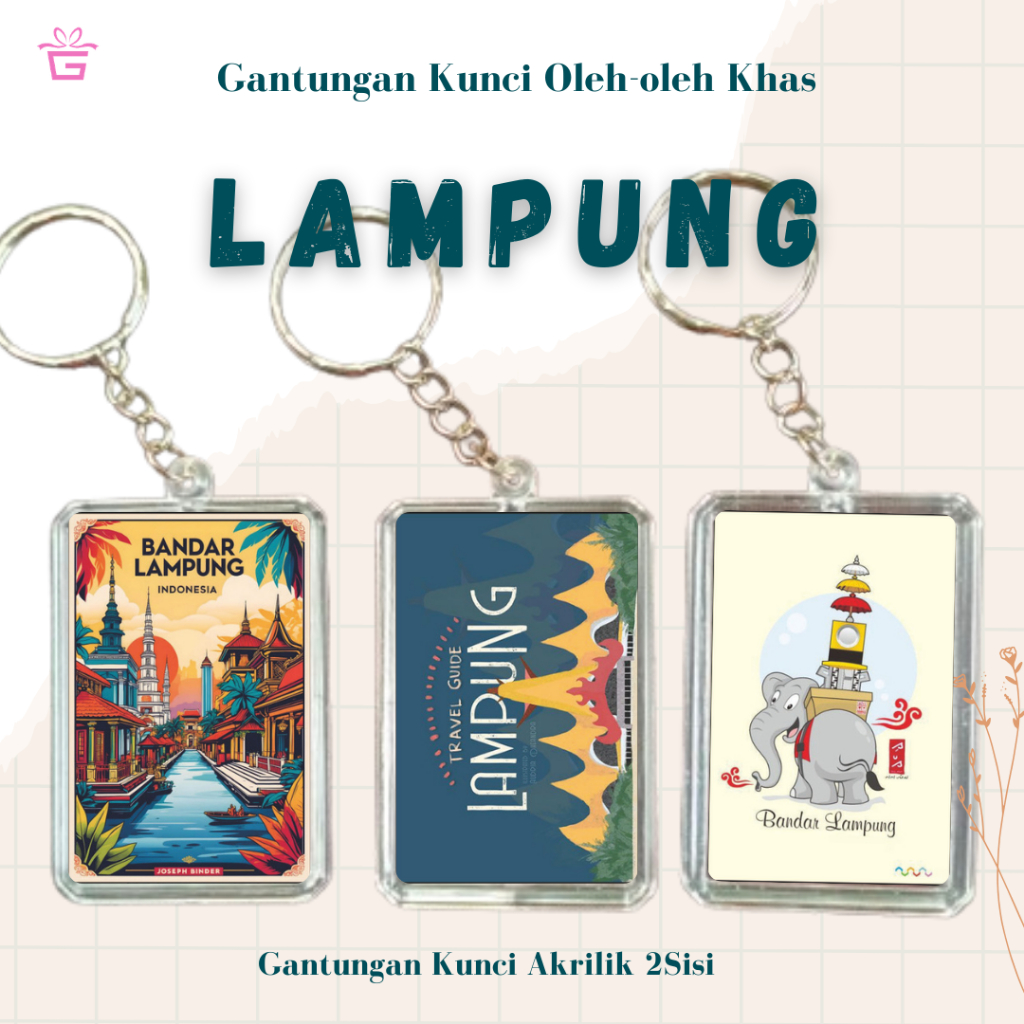 Souvenir LAMPUNG Gantungan Kunci Akrilik 2 Sisi | Oleh-Oleh Khas Kota LAMPUNG