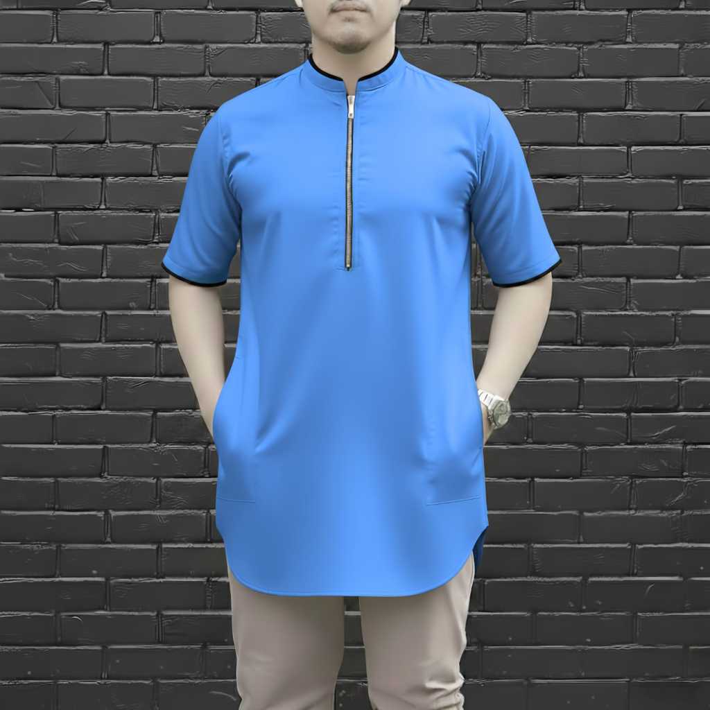 Baju Koko Kurta Terbaru Lengan Pendek resleting bahan katun toyobo
