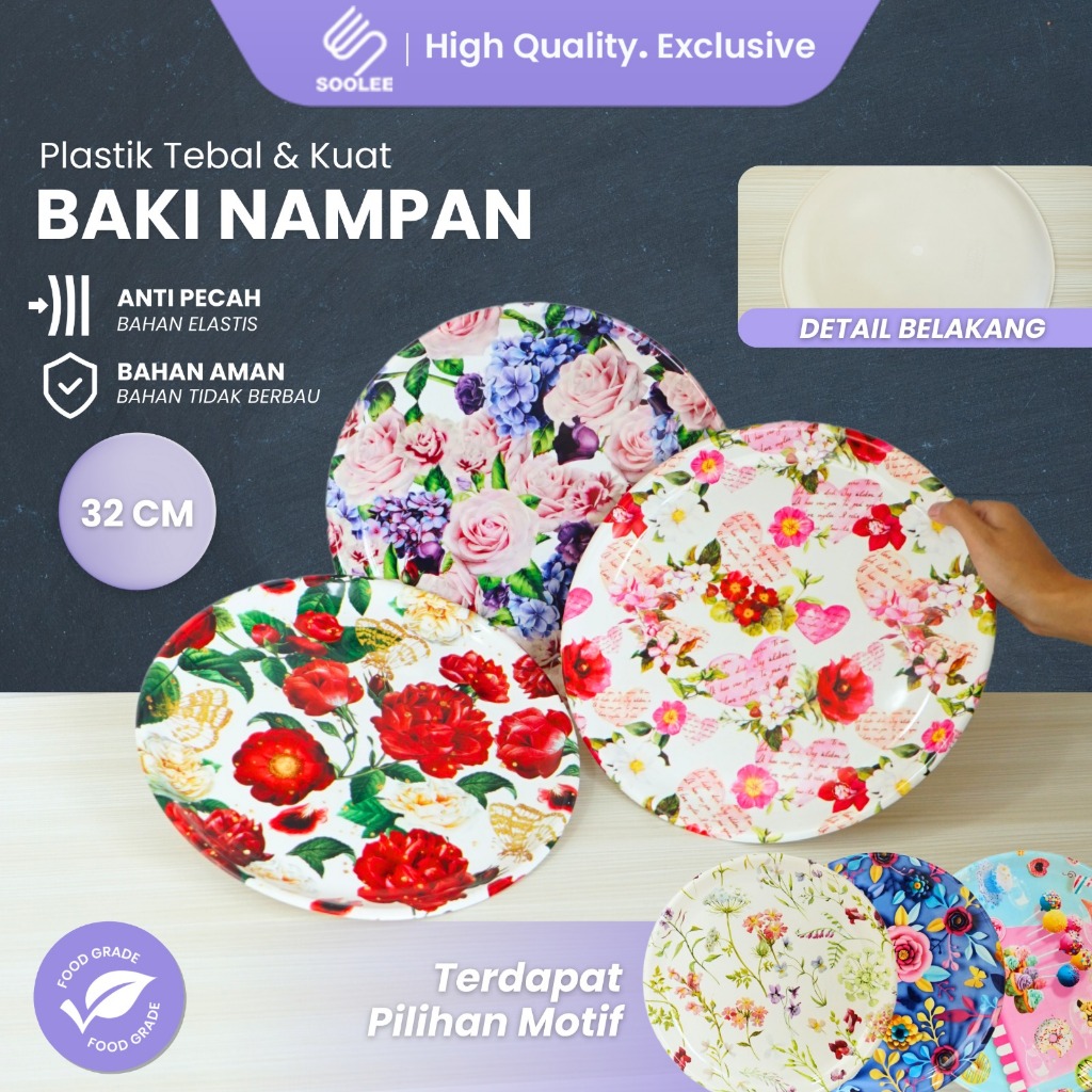 SOOLEE Baki Bulat Lebar Nampan Besar Random Tatakan Gelas dan piring