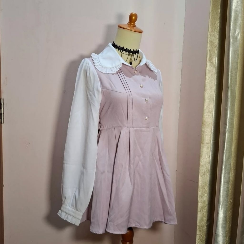 Amavel pink dress top ryousangata girly jirai kei with detachable ribbon kawaii kawai coquette dolle