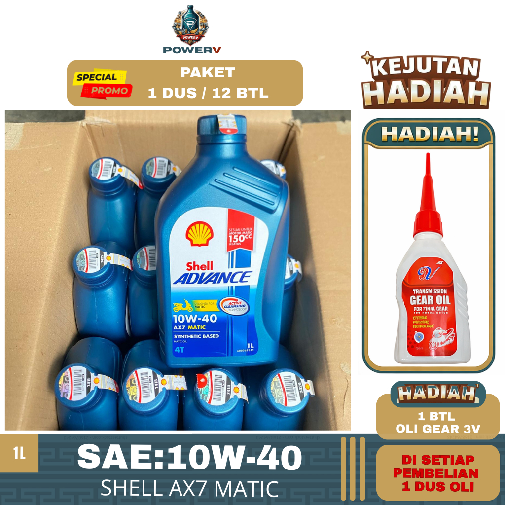 ( PAKET 1 DUS 12 BTL ) OLI SHELL ADVANCE AX7 MATIC 1 LITER 10W-40 Oli Motor Matic