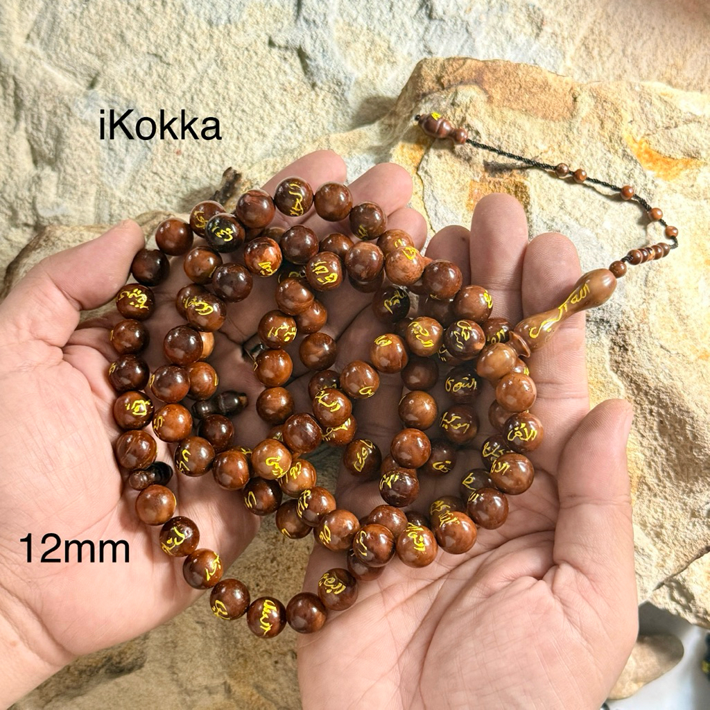 Tasbih Kokka Kaukah Asli Ukir 99 Asmaul Husna 99 Butir Kayu Kokka Original Diameter 8mm 10mm 12mm Ta