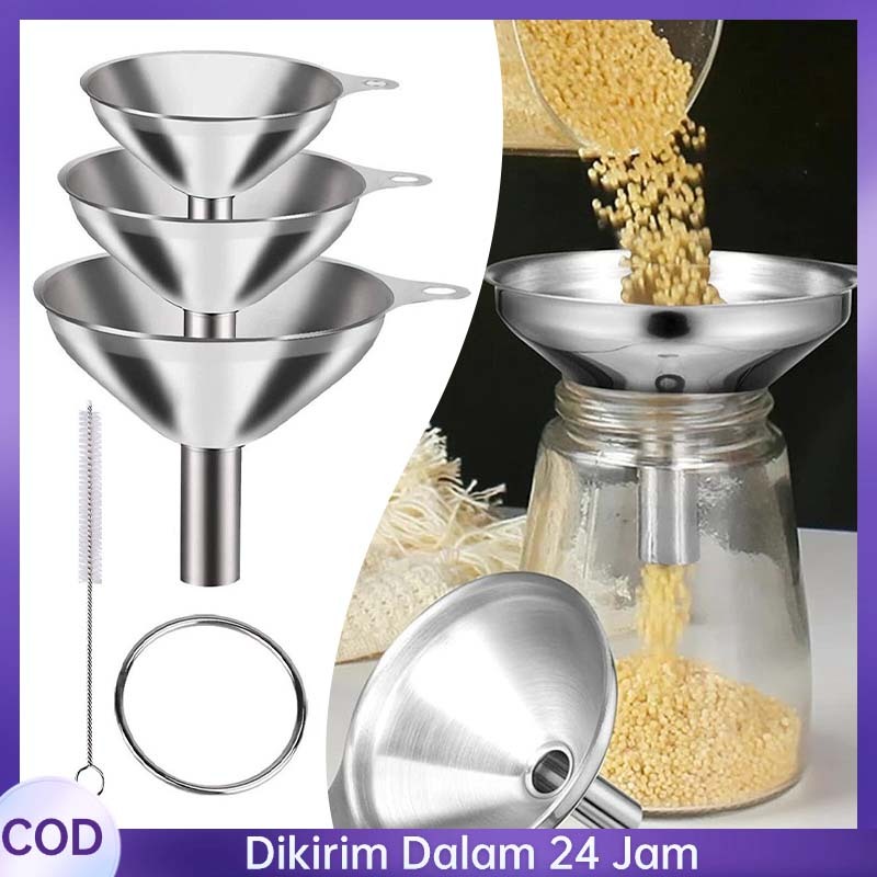 4pcs/Set Corong Stainless Steel Kecil Isian Corong Minyak Stainless Portabel Corong Makanan