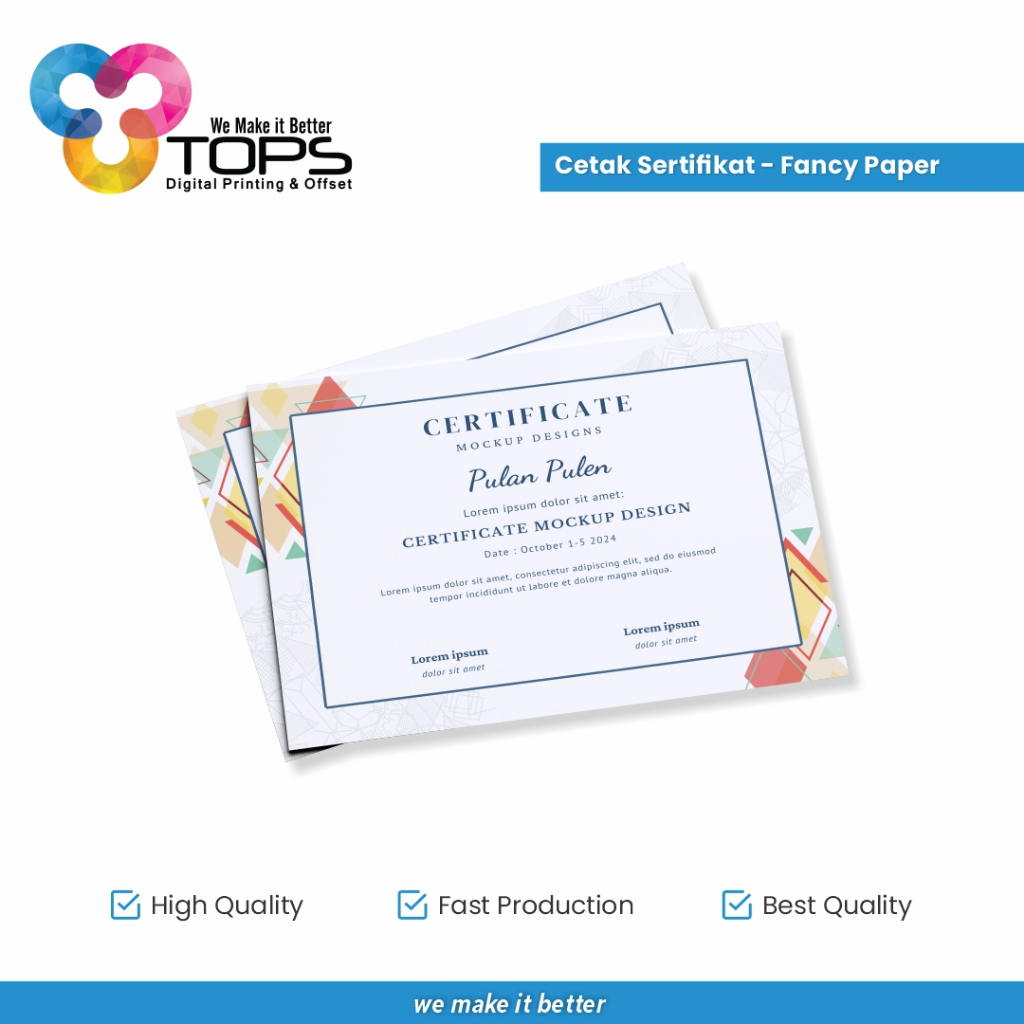 Cetak Sertifikat ukuran A4 Kualitas Premium - Fancy Paper