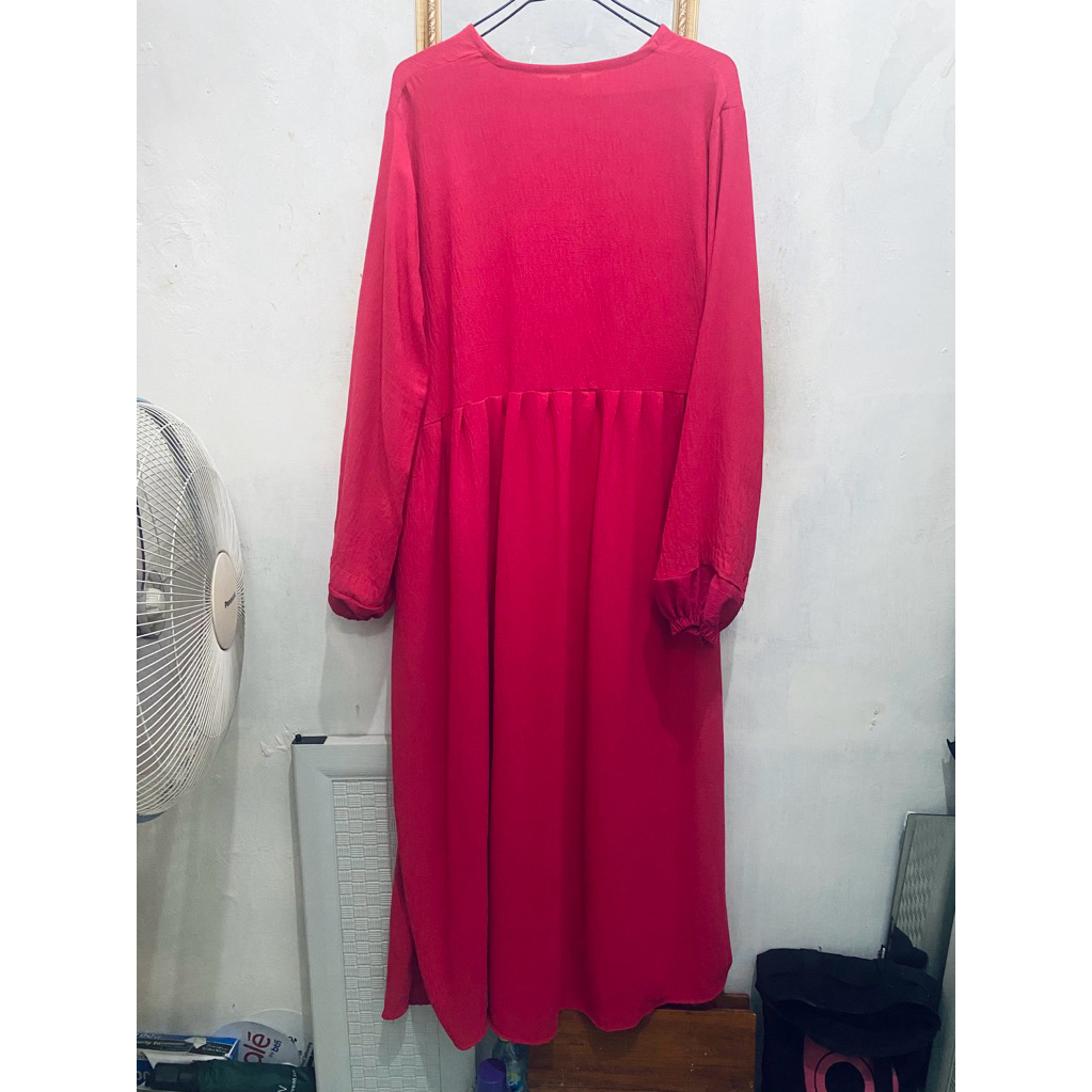 Gamis Dress Muslim Pink Ping Fanta Fuchsia Pakaian Baju Abaya Wanita Preloved Second Bekas Sale Obra