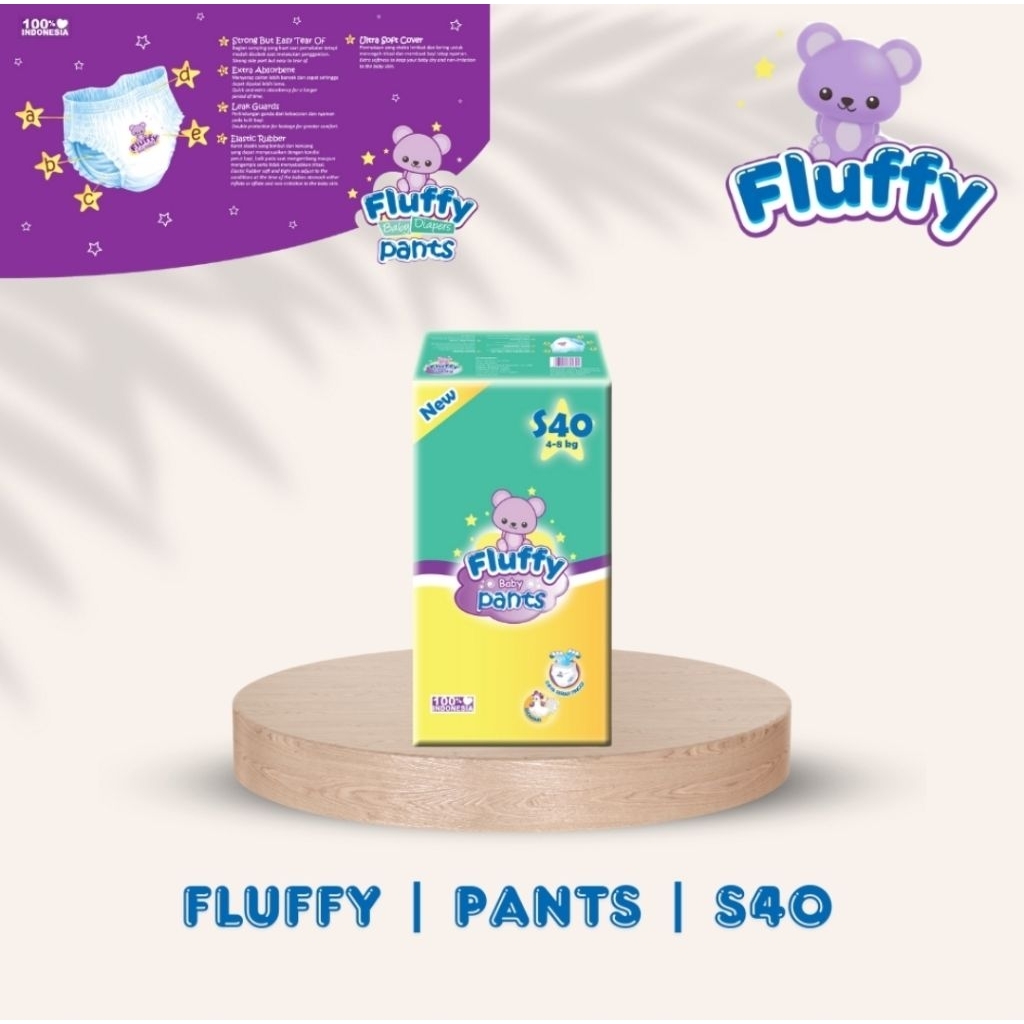 (2 Pack) FLUFFY  Pants S40 Popok pampers diapers  Bayi Tipe Celana S40  Halal Nyaman Anti Bocor Anti