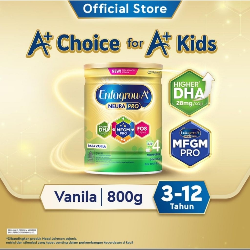 Susu Enfagrow 4 A+ Vanila 800gr untuk bayi usia 3-12 tahun.