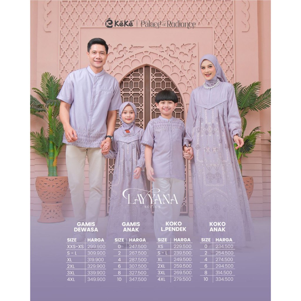 KEKE BAJU SARIMBIT KELUARGA MUSLIM RIA RICIS LAYYANA LILAC COUPLE FAMILY GAMIS MOTIG & KOKO TERBARU 