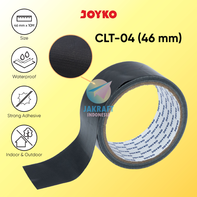 (1 Roll) Lakban Kain Cloth Tape CLT-04 Hitam JOYKO 2" Inch 48 mm (46 mm) x 10 Meter (12 Yards) Black