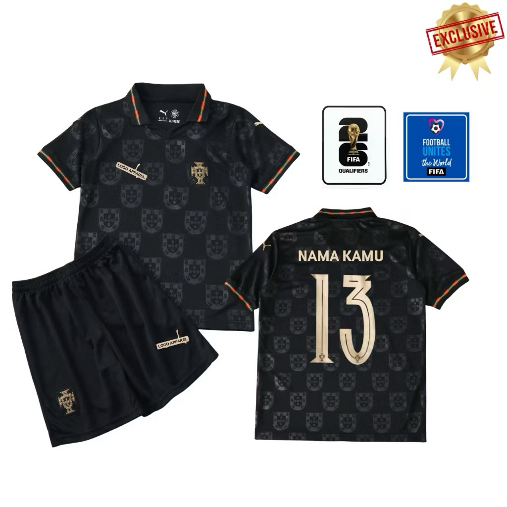 KIDS Jersey Portugal Special Black 2026 2027 Grade Original - Jersey Anak Portugal High Quality