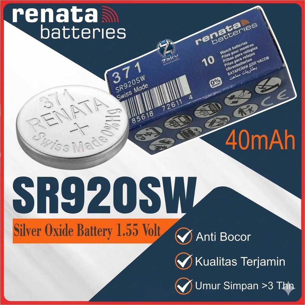 Baterai Jam Tangan,Batre Renata 371 SR920SW Original Swiss Made Batre Jam Tangan 920 SR920 SR920W LR