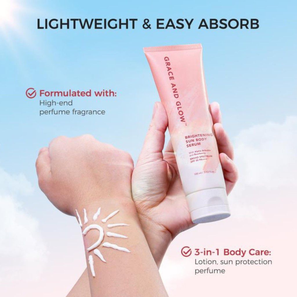 GRACE AND GLOW Brightening Body Serum Tone Up 100mL - Sunblock Badan Mencerahkan Tangan,Leher, Kaki 