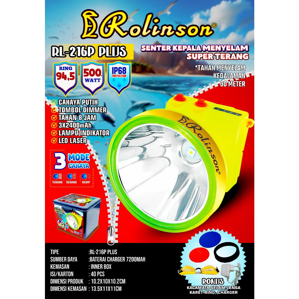 senter kepala selam 500watt ROLINSON RL-216P PLUS - bonus kacamata selam dan lensa warna - cahaya te
