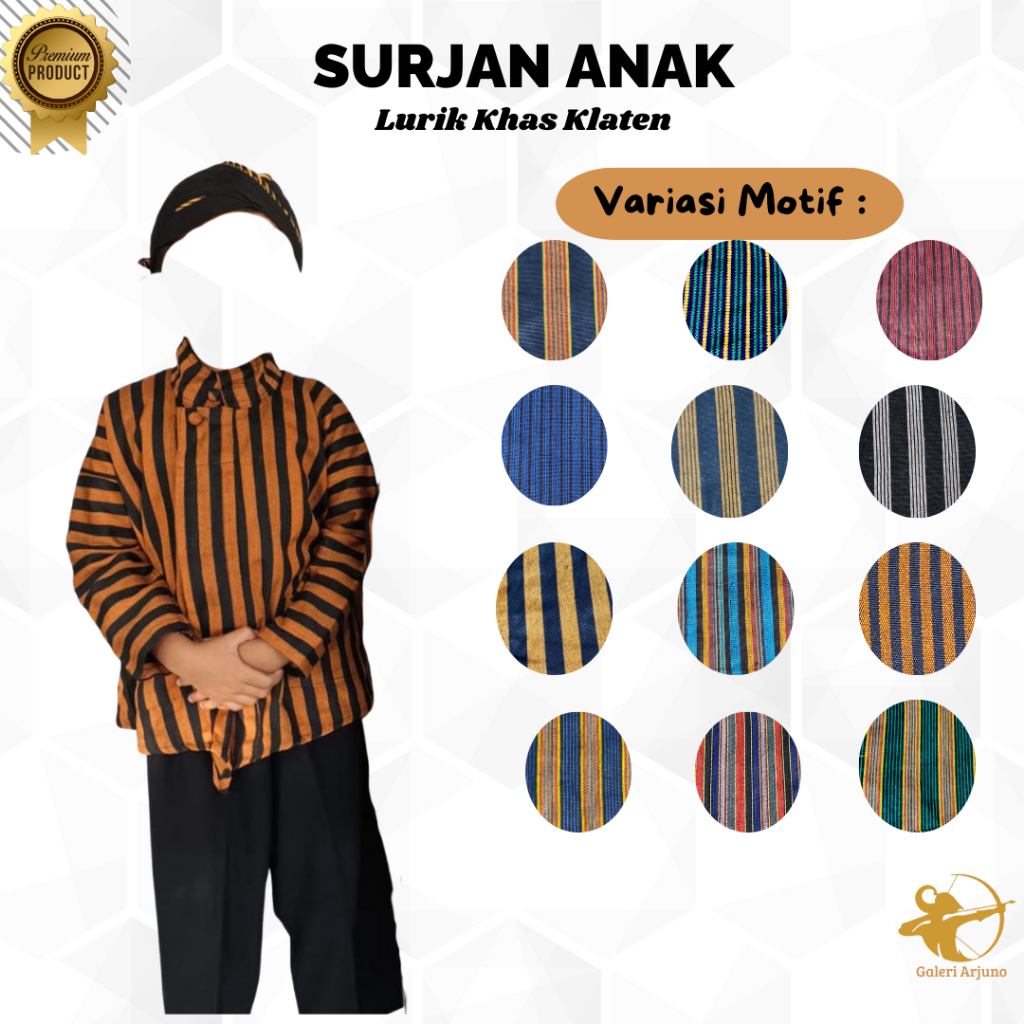 Surjan Lurik Anak Klaten Asli | Baju Adat Jawa Anak | Galeri Arjuno | Bahan Adem Premium