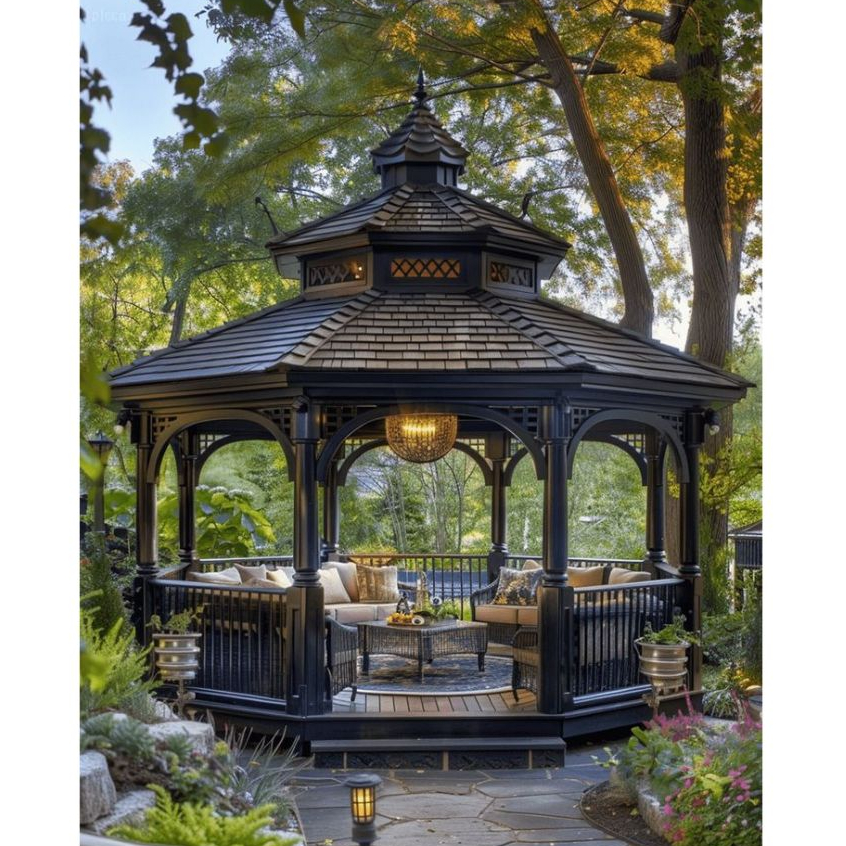 gazebo taman kayu minimalis | gazebo kayu jati minimalis  |  gazebo pargola taman minimalis