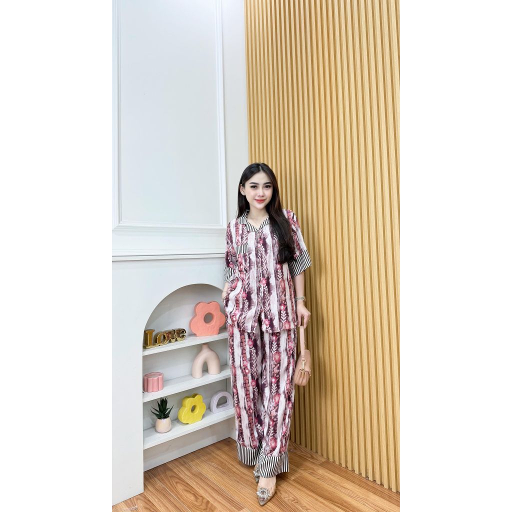 Laura Set Fanessa Piyama Fanessa Setelan panjang Rayon baju tidur piyama one set aisah by HD.id