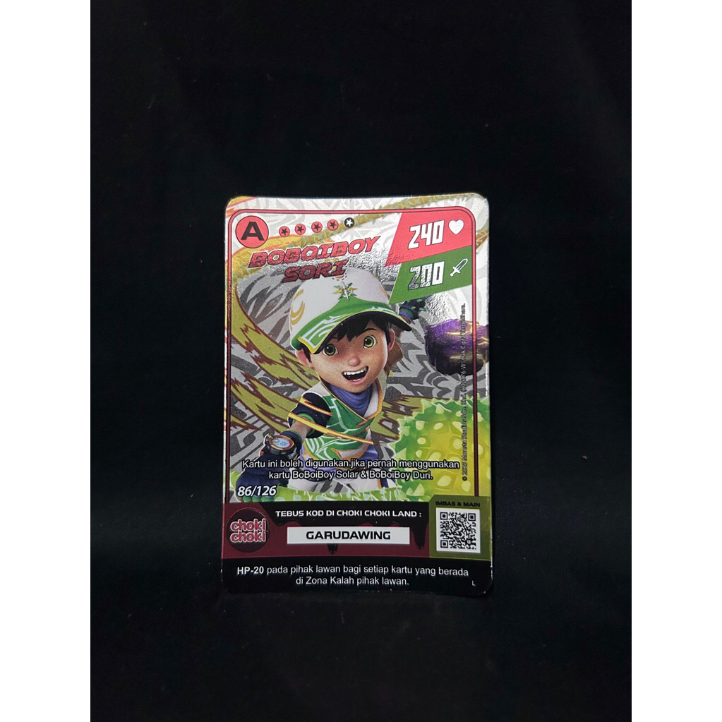 1(satu)pcs Kartu BOBOIBOY SORI 86/126 (HOLOGRAM)(A) Kartu Boboiboy Choki-Choki