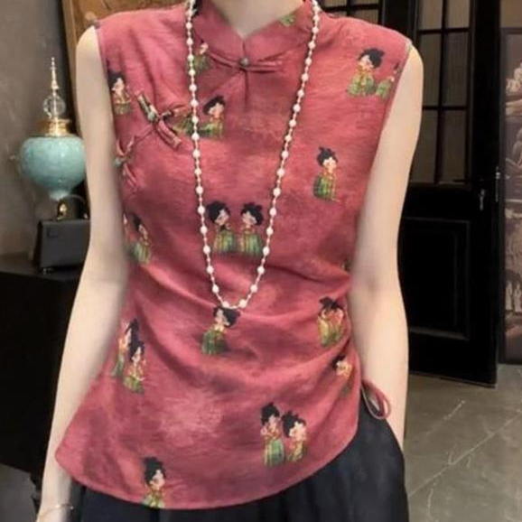 Baju baru atasan kancing Cina baru wanita