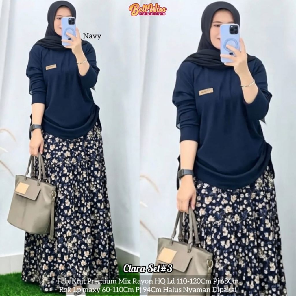 AM Clara set #2 l atasan baju blouse rok panjang setelan wanita