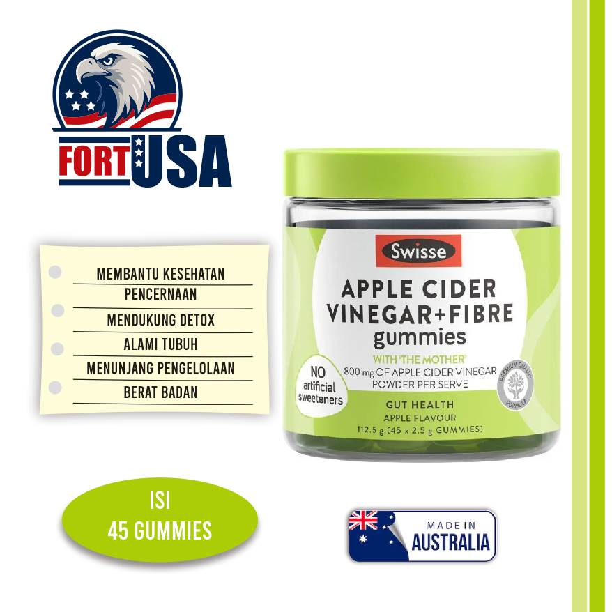 Swisse Apple Cider Vinegar Fibre Gummies 45 Gummies – Suplemen Diet, Serat & Pencernaan Sehat