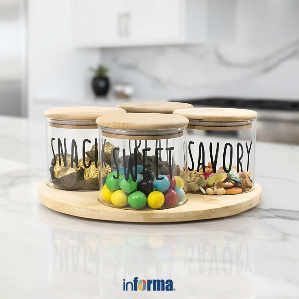 [INFORMA] TOPLES KACA SET 4 PCS DENGAN RAK PUTAR