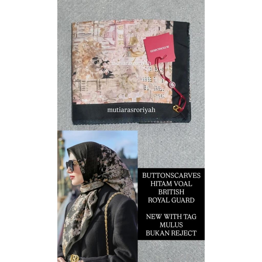 READY STOCK Buttonscarves British Scarf 2.0 Royal Guard Voal New with Tag Mulus No Box Black Hitam