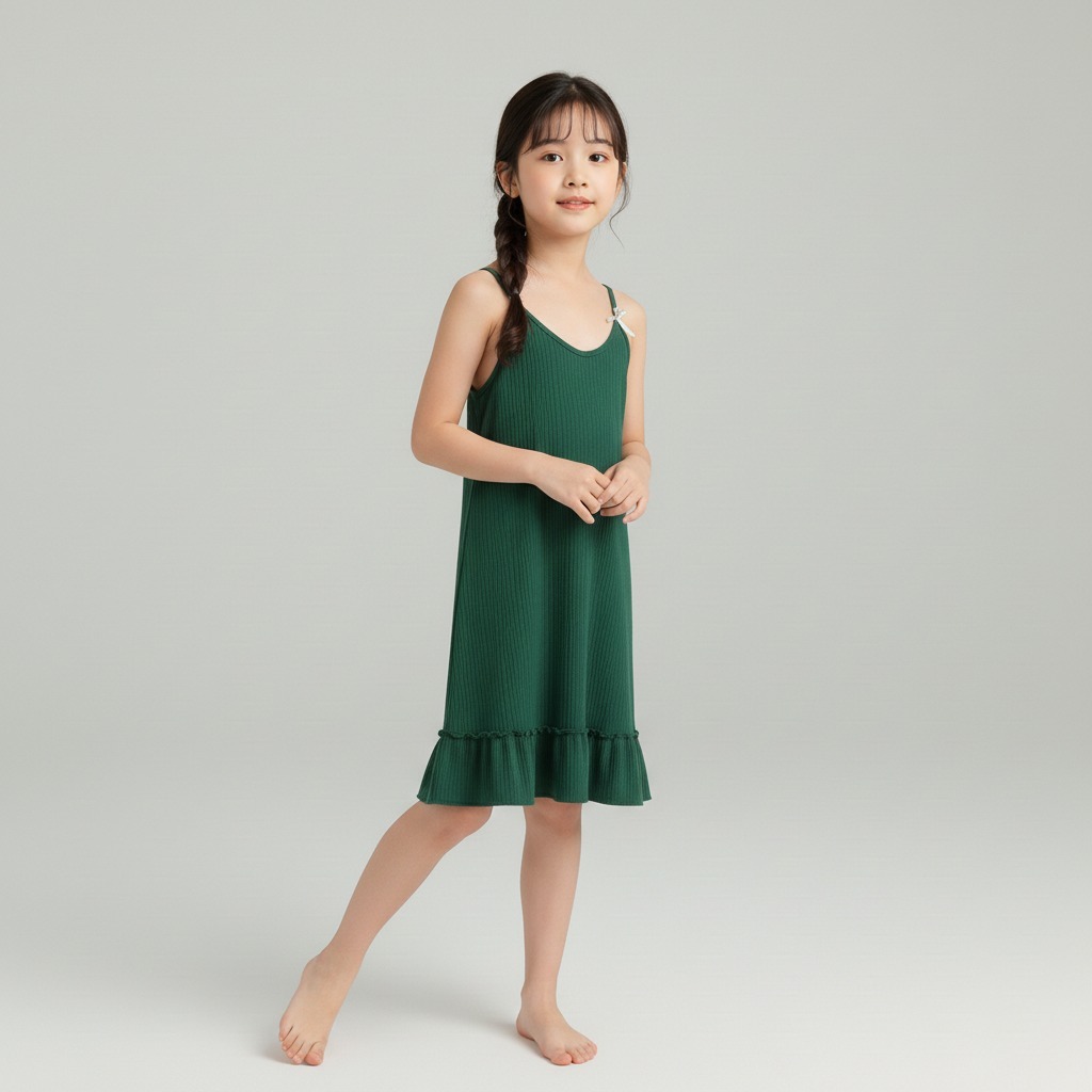 TERBARU DRESS TALI KECIL RUFFLE PAKAIAN ANAK PEREMPUAN BAHAN HYGT POLOS MODIS KEKINIAN