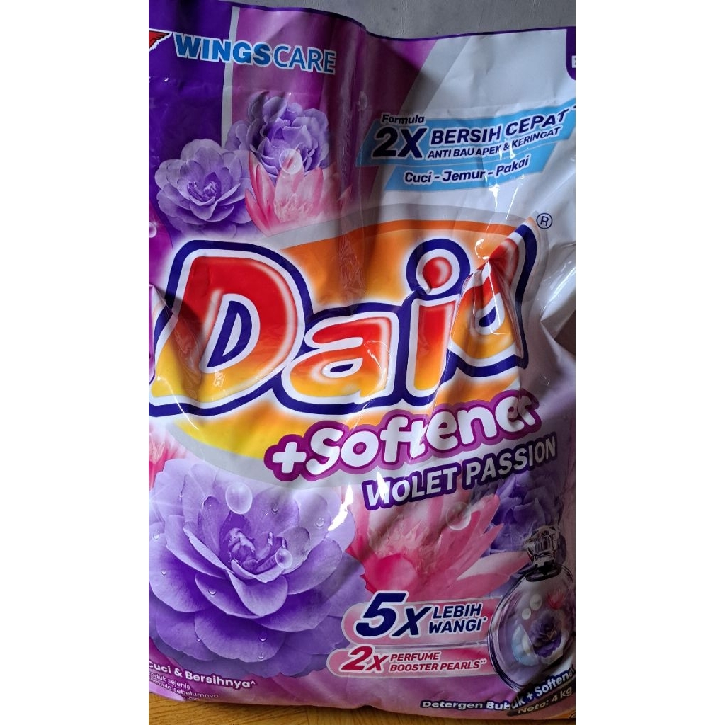 (Repack 1kg) Daia detergen bubuk + softener Violet Passion