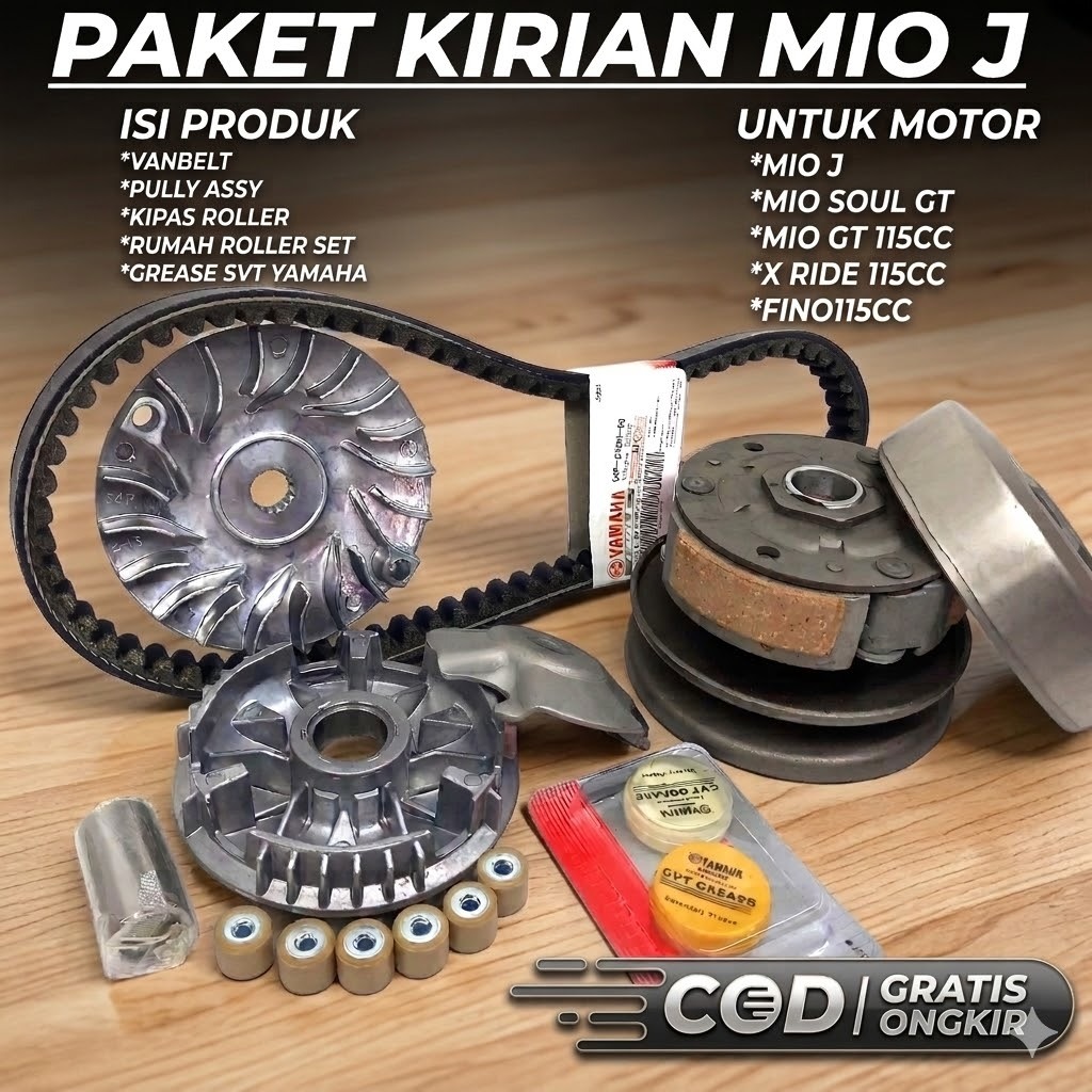 Paket Kirian CVT Full Set Yamaha Mio J Soul GT X-Ride Fino 115cc Komplit Vanbelt Pully Rumah Roller