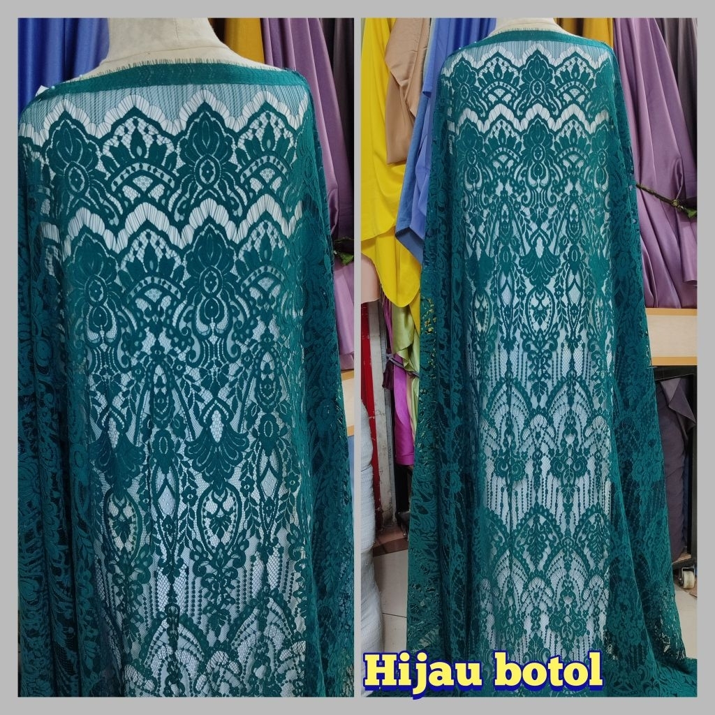 bahan kebaya brokat semi francis|Serian hijau botol/Hijau Emerald|termurah|terpopuler[Panjang 2,5 me