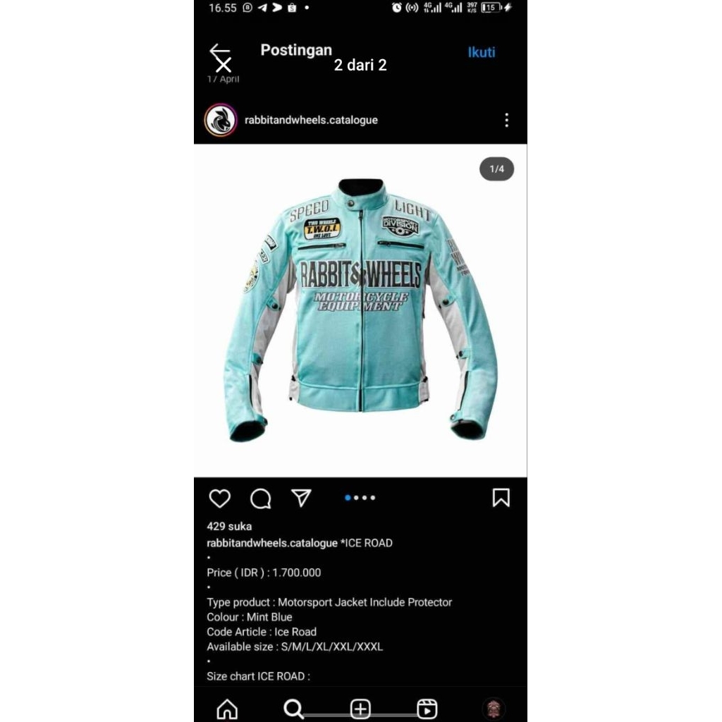 Jacket Rabbit & Wheels Original Size XL
