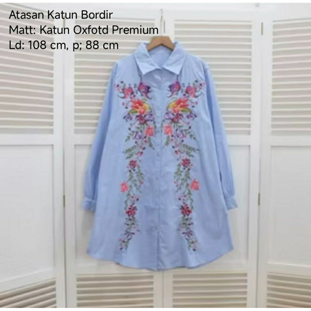 Atasan Wanita Kemeja Bordir Blouse Lengan Panjang Katun Bordir