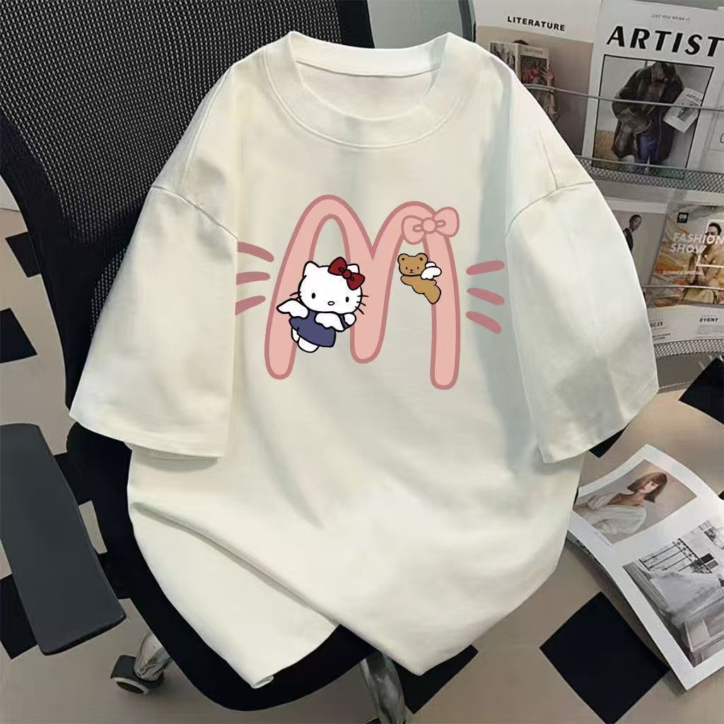 Kaos Wanita dengan Motif Kucing & Beruang Sayap Malaikat yang Manis