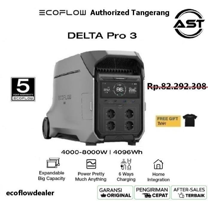 EcoFlow Delta Pro3 Portable Power Station, 4096Wh LFP Battery 120/240V 4000W AC Output, Solar Genera
