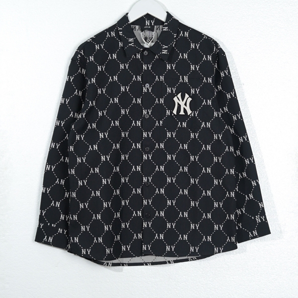 Kemeja MLB NY MONOGRAM LINE SS25 WHITE BLACK LONG SHIRT 100% ORIGINAL