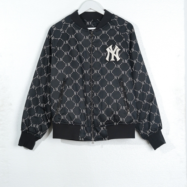 Jaket MLB NY MONOGRAM LINE SS25 WHITE BLACK ZIP BOMBER JACKET 100% ORIGINAL