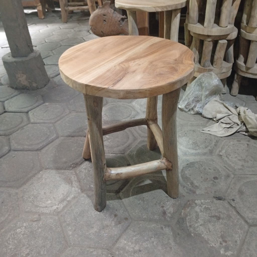 KURSI JAMUR KAKI 4 KAYU JATI ASLI BULAT