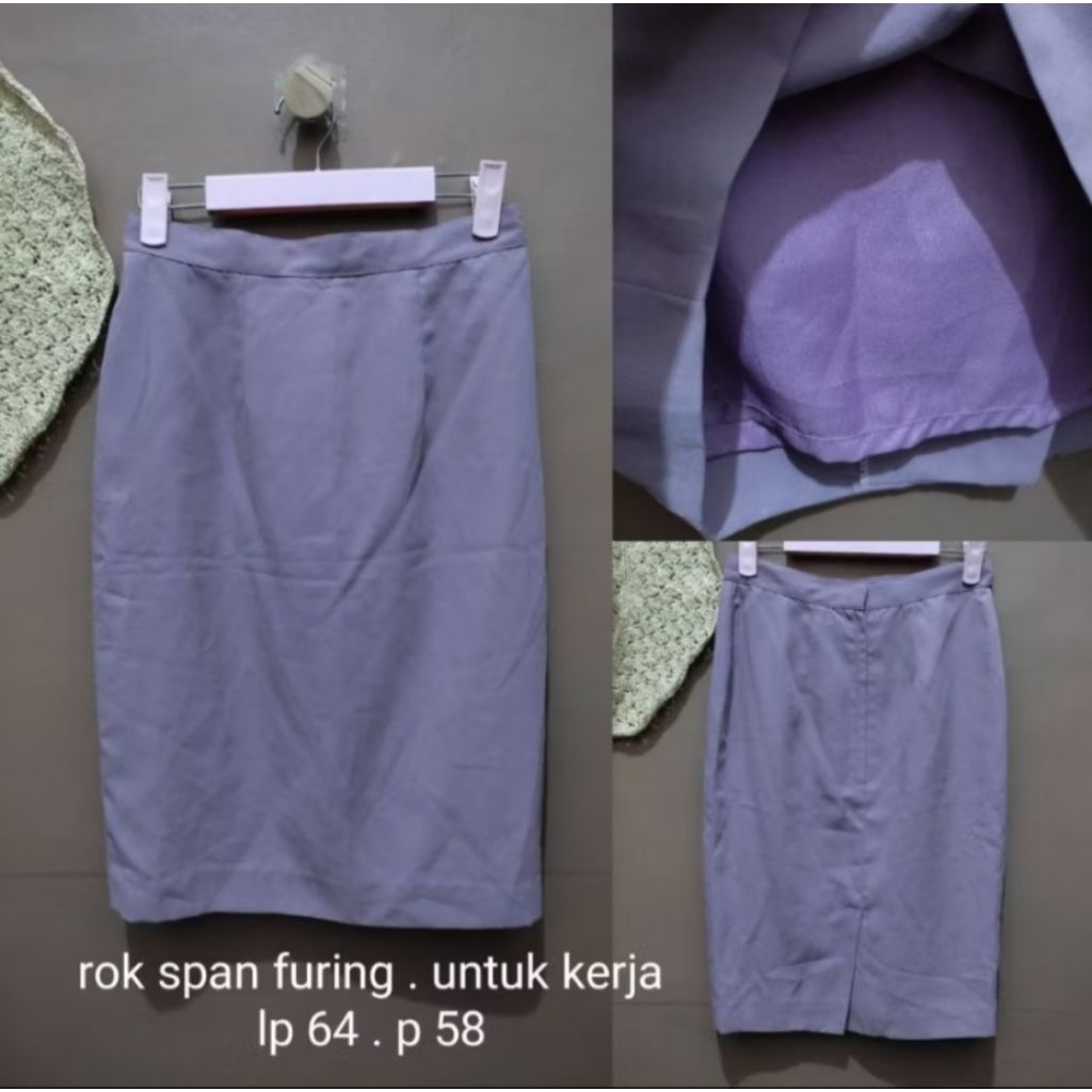Rok Midi Span Kantoran Warna Lilac