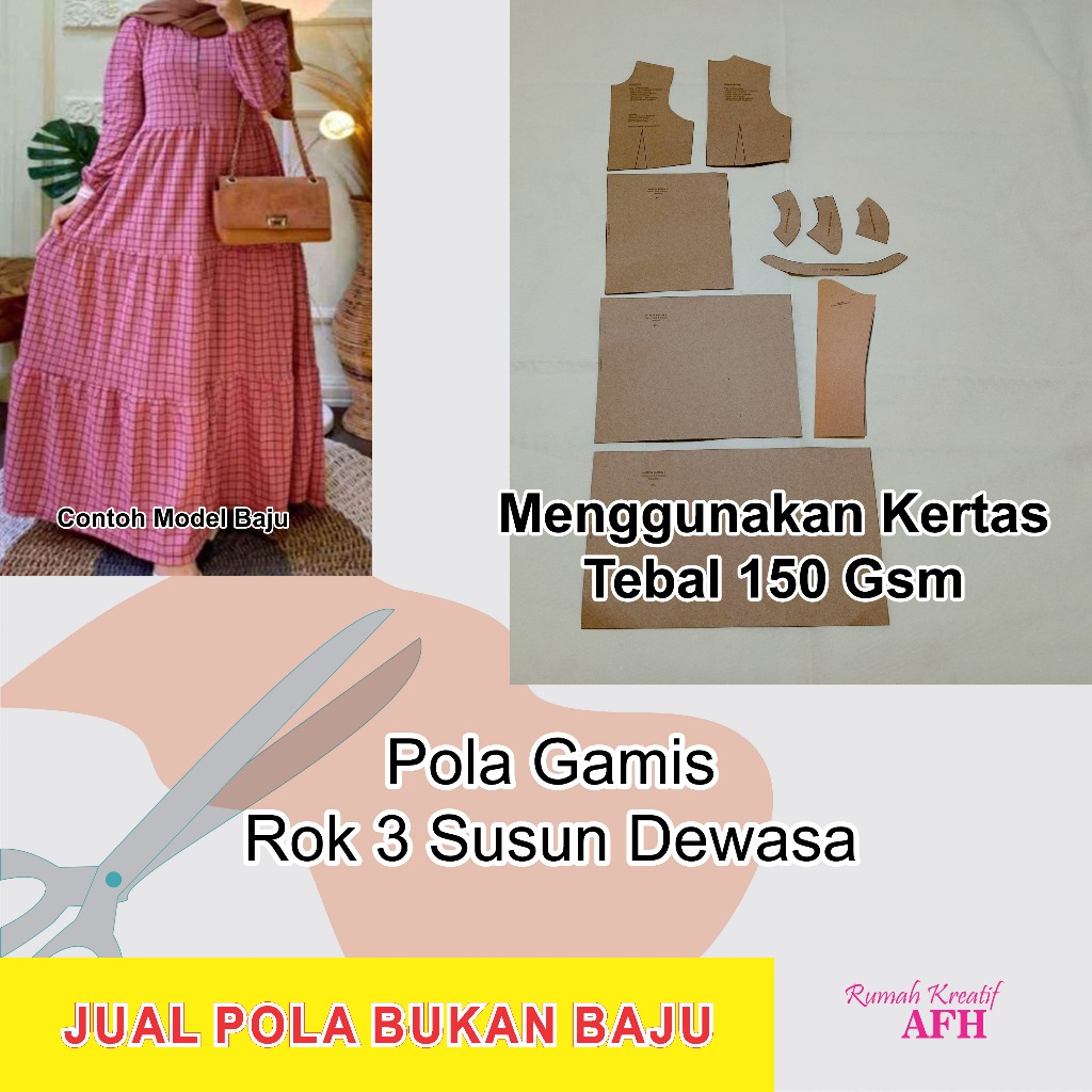 Pola Instan Gamis Rok 3 Susun Dewasa | Pola Gamis Susun | Pola Gamis Dewasa
