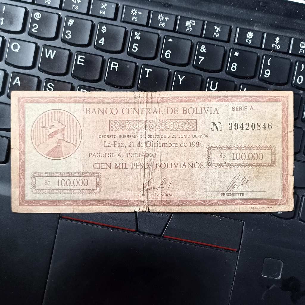 Uang Bolivia 100 000 Pesos Bolivianos Tahun 1984