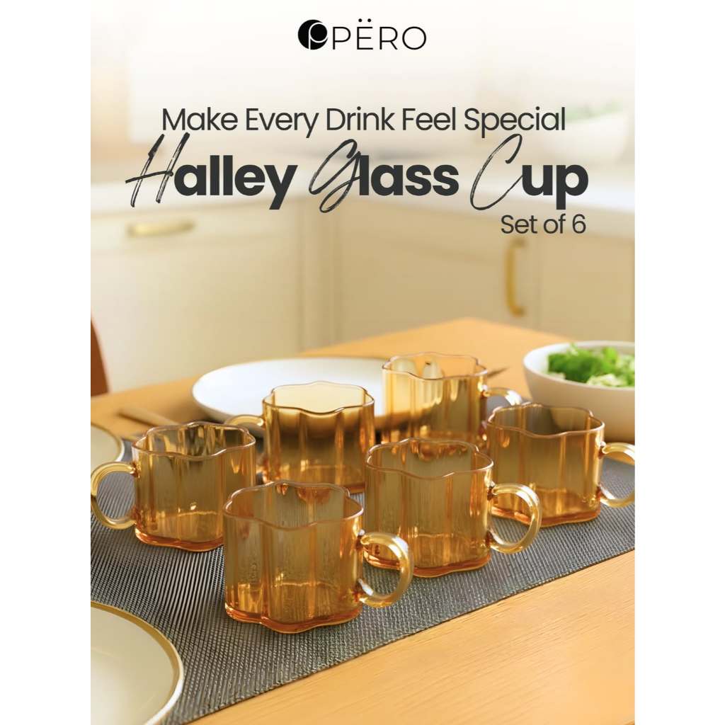 [Promo Best Deal] Pero Halley Glass Cup Set Of 6 / Gelas Minum Set / Cangkir Gelas Minum Teh / Tea