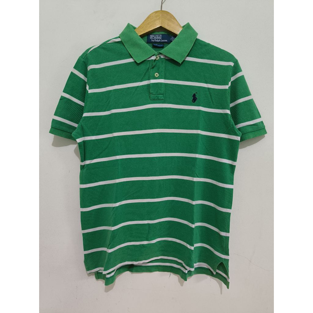 Polo Shirt by Polo Ralph Lauren Green White Stripes size M