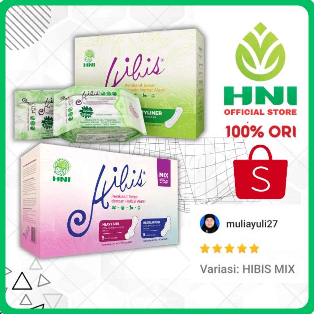 Hibis pembalut pantyliners herbal hni hpai