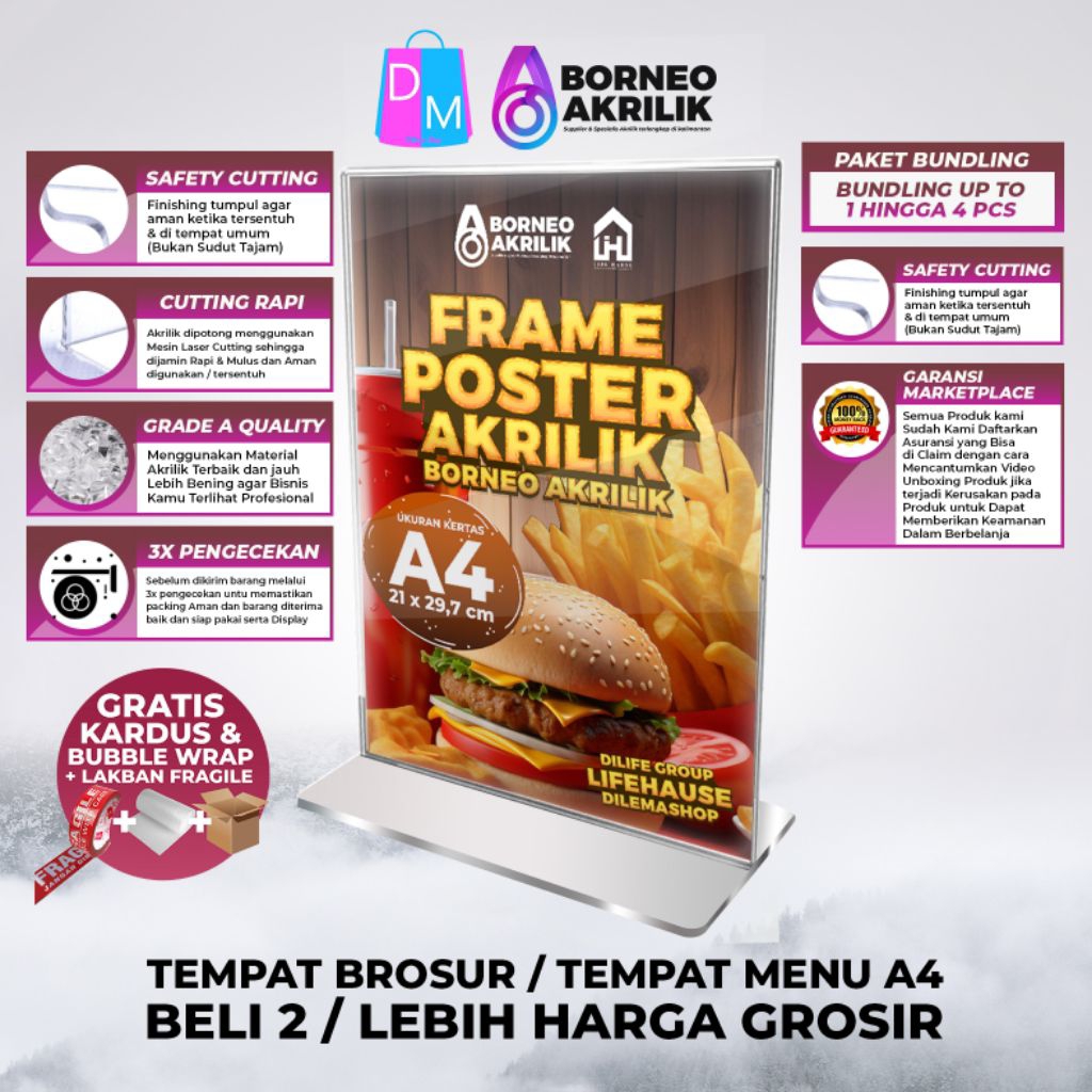 MEDIA PROMOSI AKRILIK A4 MEDIA PROMOSI MENU MAKANAN MEDIA PROMOSI AKRILIK A4 AKRILIK PREMIUM STAND A