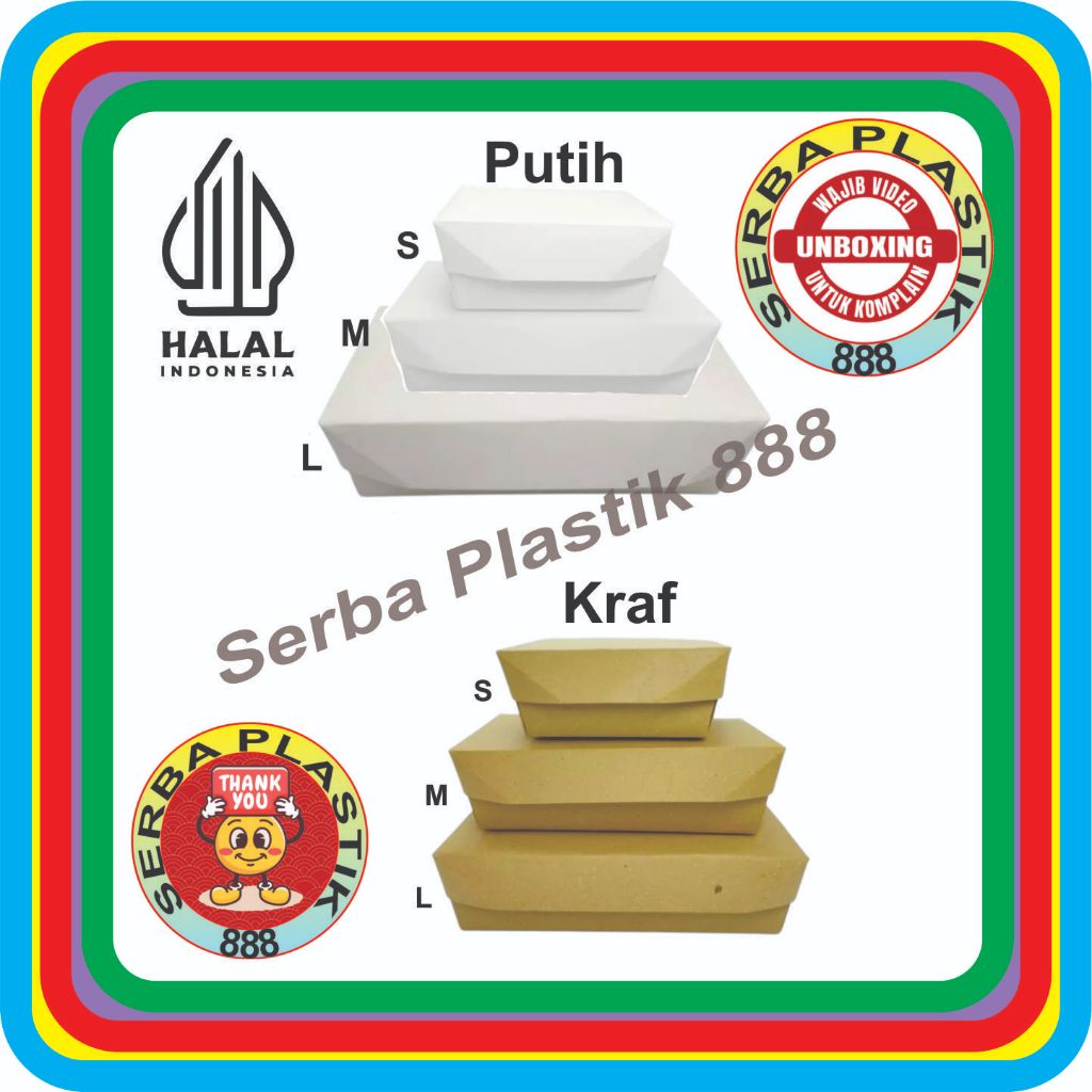Lunch Box Putih / Lunch Box Kraf Kardus Kotak Makanan Nasi Roti Ukuran M, L (LBMKU, LBLKU, LBKFMKU, 